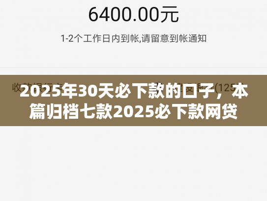 2025年30天必下款的口子，本篇归档七款2025必下款网贷口子