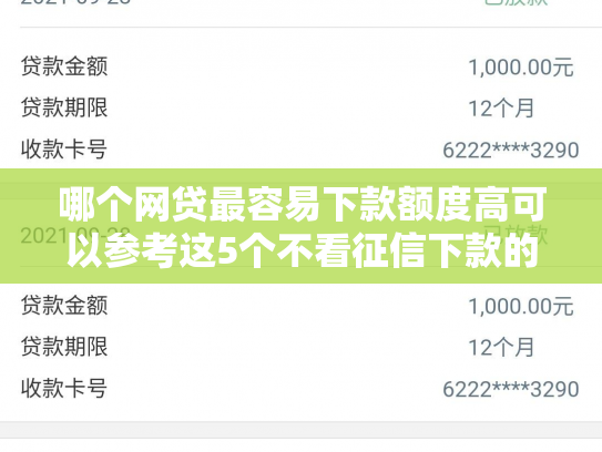 哪个网贷最容易下款额度高可以参考这5个不看征信下款的口子