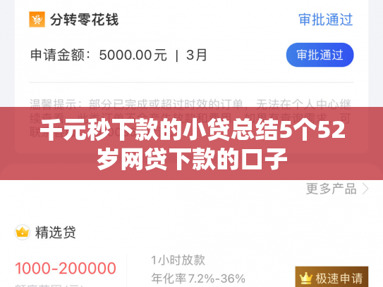 千元秒下款的小贷总结5个52岁网贷下款的口子
