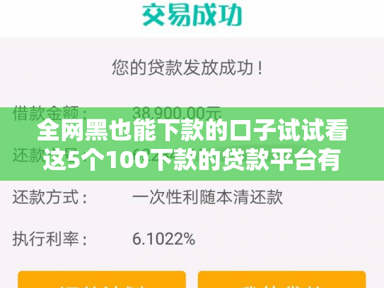 全网黑也能下款的口子试试看这5个100下款的贷款平台有哪些