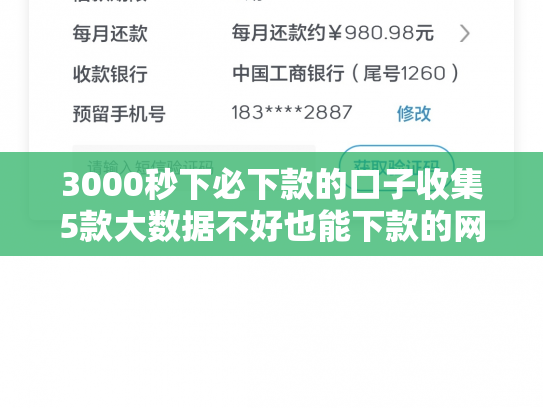 3000秒下必下款的口子收集5款大数据不好也能下款的网贷