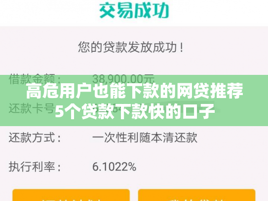 高危用户也能下款的网贷推荐5个贷款下款快的口子