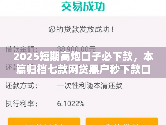 2025短期高炮口子必下款，本篇归档七款网贷黑户秒下款口子