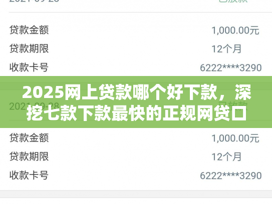 2025网上贷款哪个好下款，深挖七款下款最快的正规网贷口子