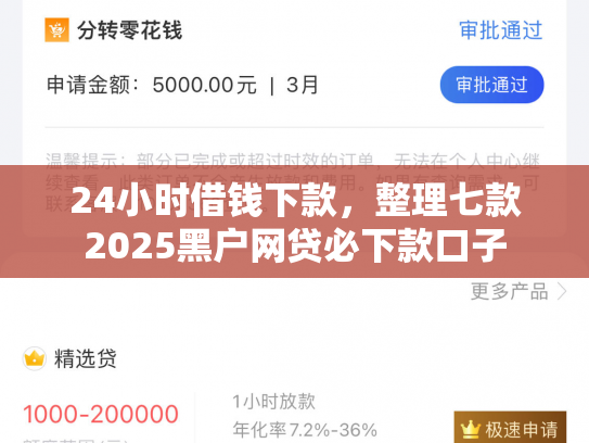 24小时借钱下款，整理七款2025黑户网贷必下款口子