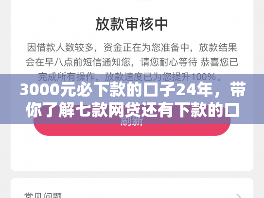 3000元必下款的口子24年，带你了解七款网贷还有下款的口子吗