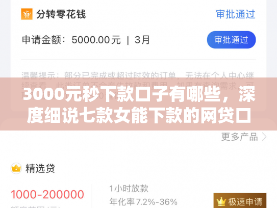 3000元秒下款口子有哪些，深度细说七款女能下款的网贷口子
