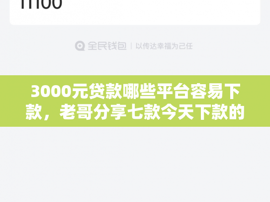 3000元贷款哪些平台容易下款，老哥分享七款今天下款的网贷口子