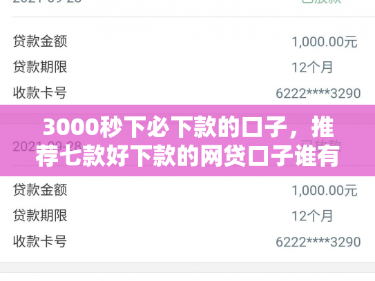 3000秒下必下款的口子，推荐七款好下款的网贷口子谁有