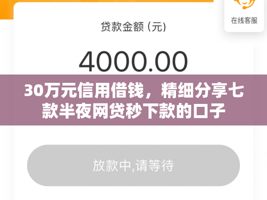 30万元信用借钱，精细分享七款半夜网贷秒下款的口子