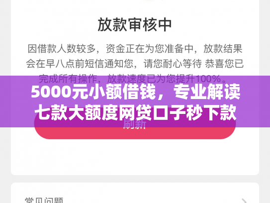 5000元小额借钱，专业解读七款大额度网贷口子秒下款
