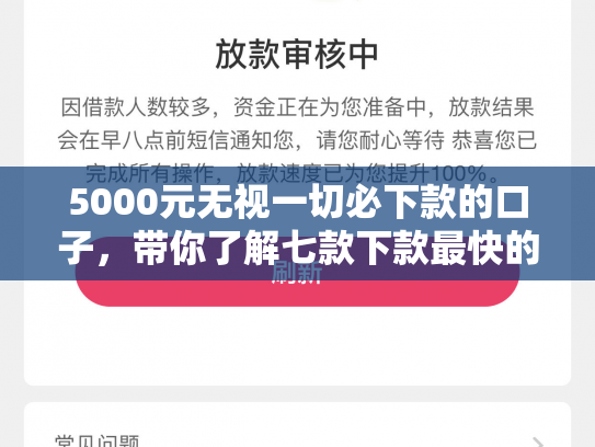 5000元无视一切必下款的口子，带你了解七款下款最快的网贷口子排行