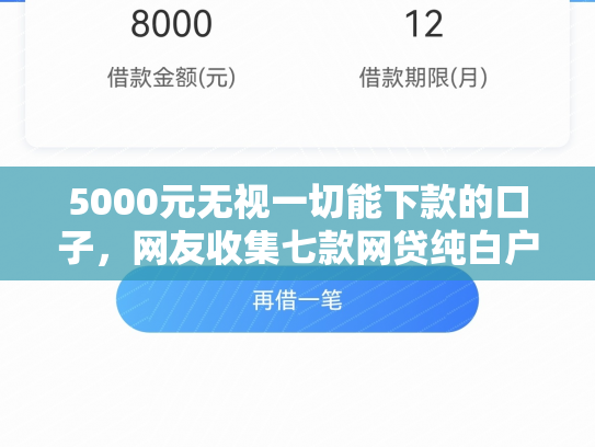 5000元无视一切能下款的口子，网友收集七款网贷纯白户下款的口子