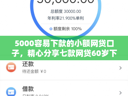 5000容易下款的小额网贷口子，精心分享七款网贷60岁下款的口子
