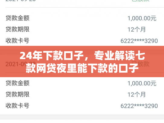 24年下款口子，专业解读七款网贷夜里能下款的口子