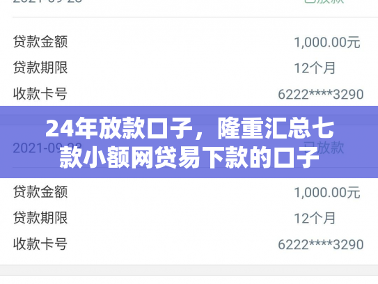 24年放款口子，隆重汇总七款小额网贷易下款的口子