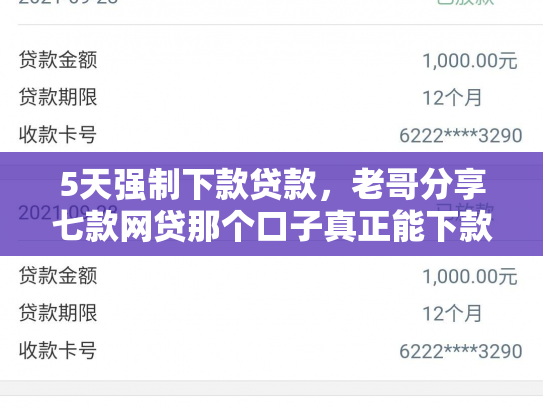 5天强制下款贷款，老哥分享七款网贷那个口子真正能下款