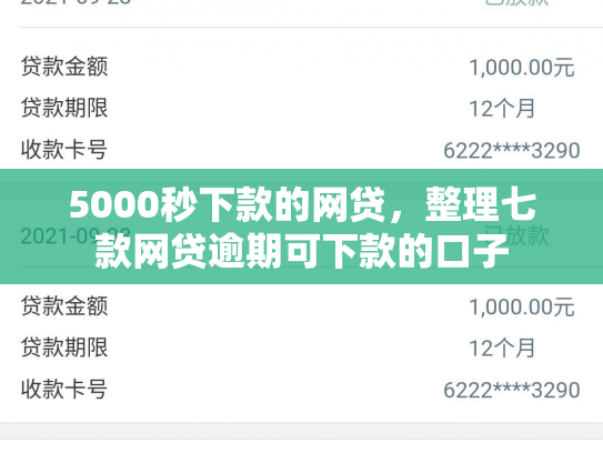 5000秒下款的网贷，整理七款网贷逾期可下款的口子