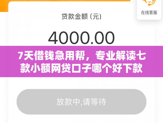 7天借钱急用帮，专业解读七款小额网贷口子哪个好下款