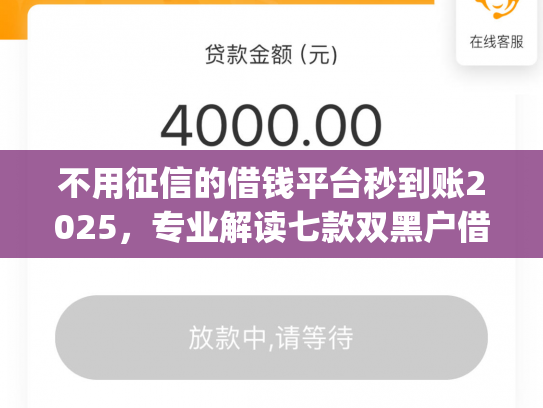 不用征信的借钱平台秒到账2025，专业解读七款双黑户借条黑能下款网贷app口子