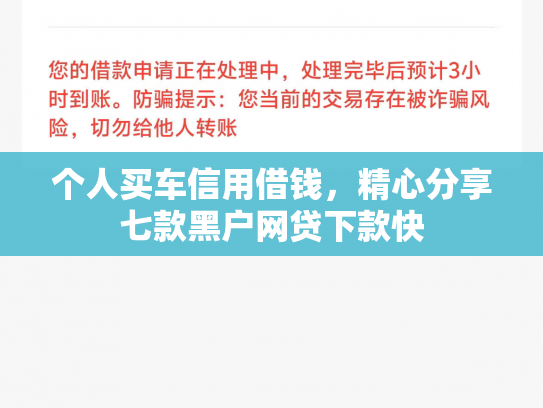 个人买车信用借钱，精心分享七款黑户网贷下款快