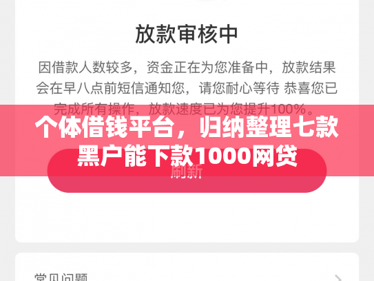 个体借钱平台，归纳整理七款黑户能下款1000网贷