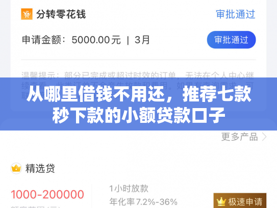 从哪里借钱不用还，推荐七款秒下款的小额贷款口子