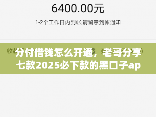 分付借钱怎么开通，老哥分享七款2025必下款的黑口子app