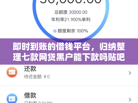 即时到账的借钱平台，归纳整理七款网贷黑户能下款吗贴吧