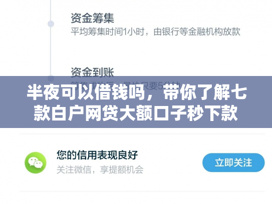 半夜可以借钱吗，带你了解七款白户网贷大额口子秒下款