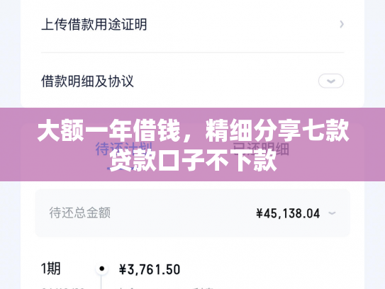 大额一年借钱，精细分享七款贷款口子不下款