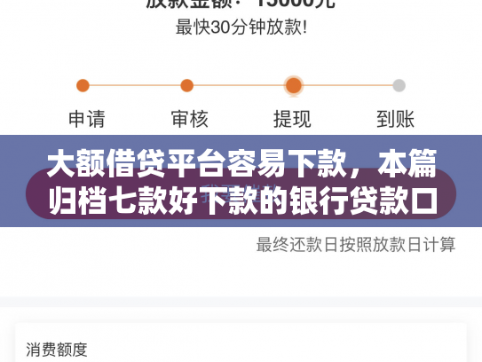大额借贷平台容易下款，本篇归档七款好下款的银行贷款口子