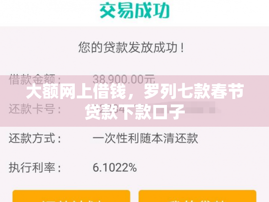 大额网上借钱，罗列七款春节贷款下款口子