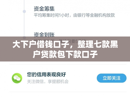 大下户借钱口子，整理七款黑户贷款包下款口子