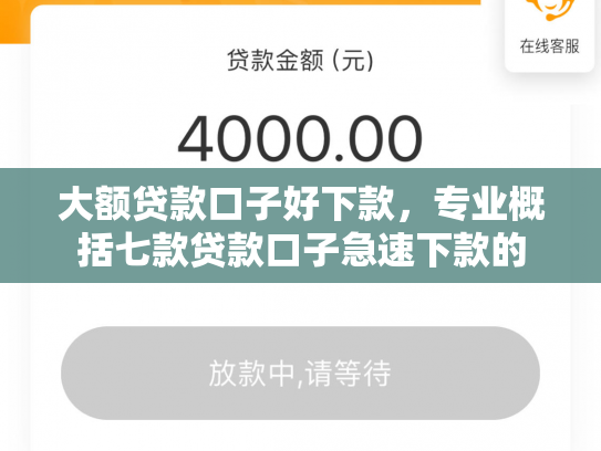 大额贷款口子好下款，专业概括七款贷款口子急速下款的