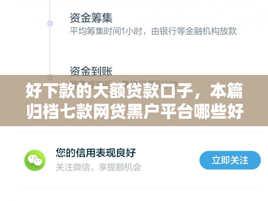 好下款的大额贷款口子，本篇归档七款网贷黑户平台哪些好下款