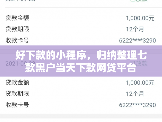 好下款的小程序，归纳整理七款黑户当天下款网贷平台