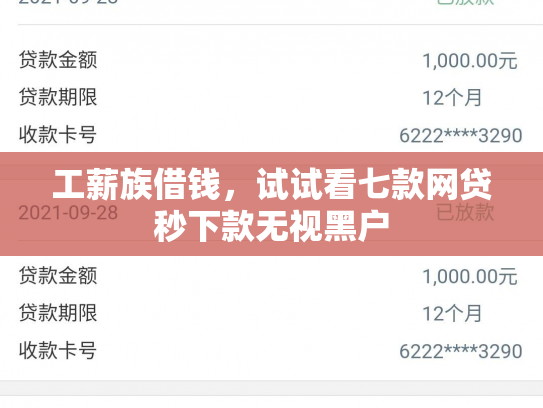 工薪族借钱，试试看七款网贷秒下款无视黑户