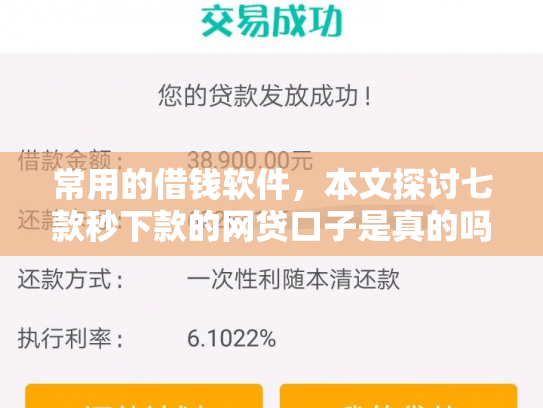 常用的借钱软件，本文探讨七款秒下款的网贷口子是真的吗吗