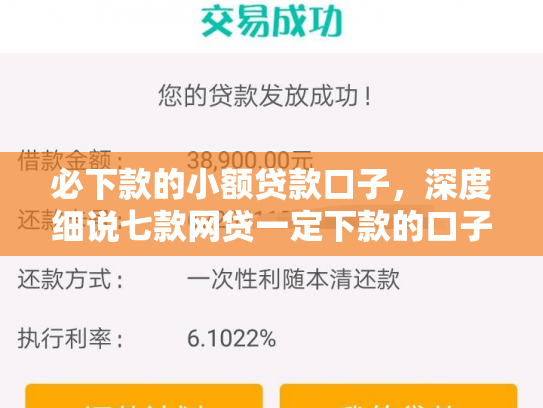 必下款的小额贷款口子，深度细说七款网贷一定下款的口子