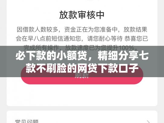 必下款的小额贷，精细分享七款不刷脸的网贷下款口子