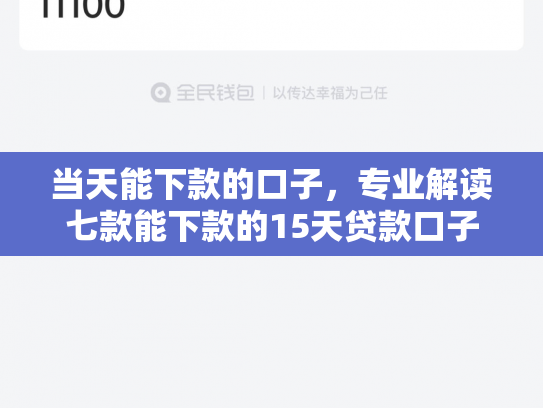 当天能下款的口子，专业解读七款能下款的15天贷款口子