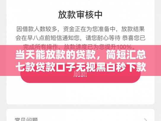 当天能放款的贷款，简短汇总七款贷款口子无视黑白秒下款吗