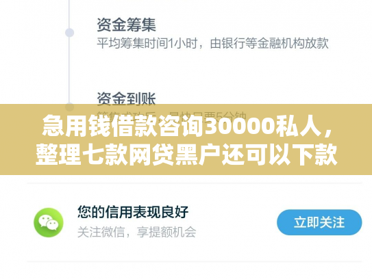 急用钱借款咨询30000私人，整理七款网贷黑户还可以下款的