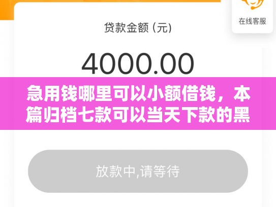 急用钱哪里可以小额借钱，本篇归档七款可以当天下款的黑户网贷