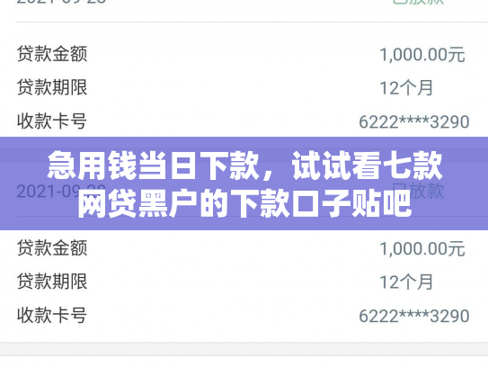 急用钱当日下款，试试看七款网贷黑户的下款口子贴吧