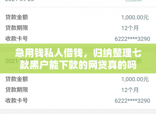 急用钱私人借钱，归纳整理七款黑户能下款的网贷真的吗