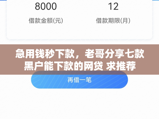 急用钱秒下款，老哥分享七款黑户能下款的网贷 求推荐