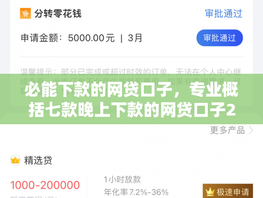 必能下款的网贷口子，专业概括七款晚上下款的网贷口子2025