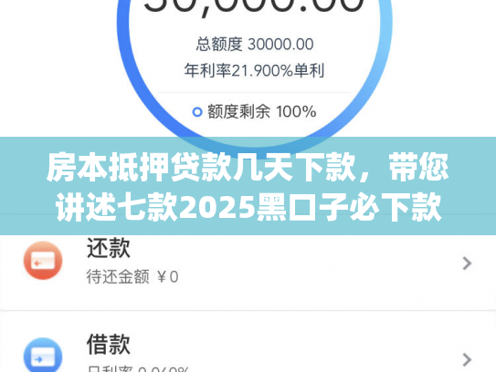 房本抵押贷款几天下款，带您讲述七款2025黑口子必下款app